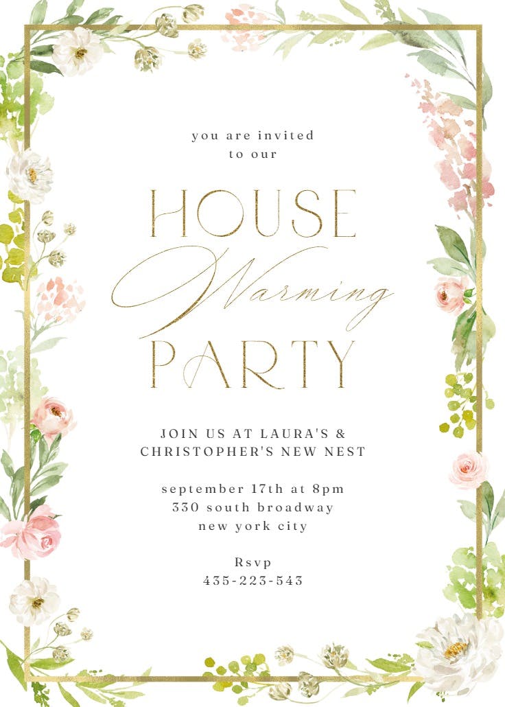 Frame and floral - housewarming invitation